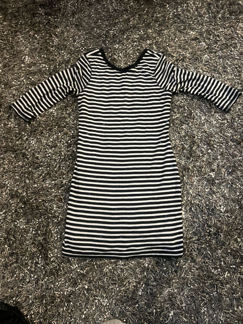 EXPRESS Black White Striped Sequin Long Sleeve Top